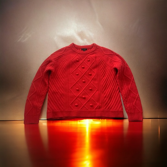 NWT J. Crew Hawthorne Cable Knit Pom Pom Wool Sweater Size L - Picture 4 of 8